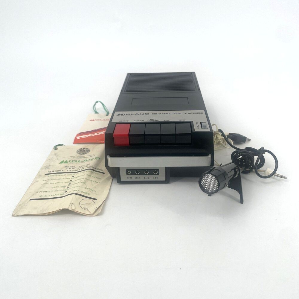 Vintage Midland International Portable Cassette Recorder Mic Model 12-129 Works